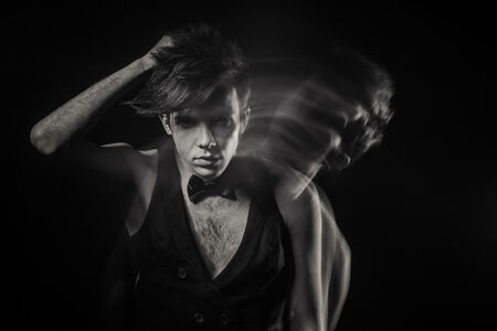Man in motion blur pose with borderline personality disorder.